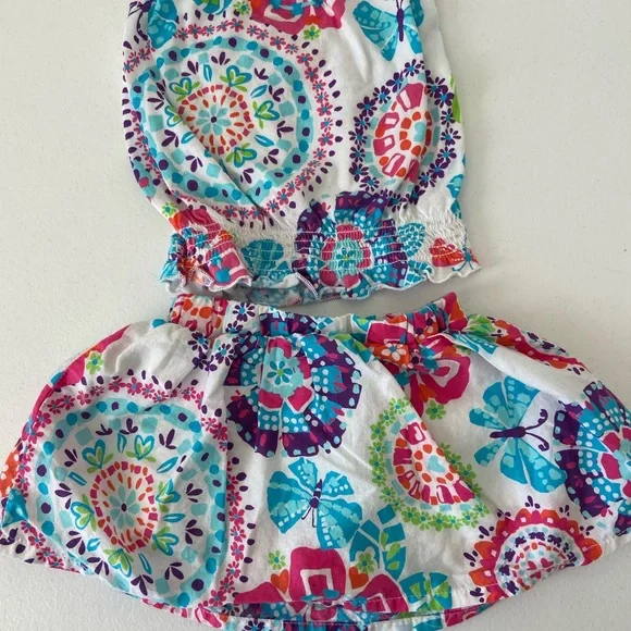EUC |‎ Children’s Place girl’s multicolor butterfly tank skirt set 12-18 months - Picture 3 of 8